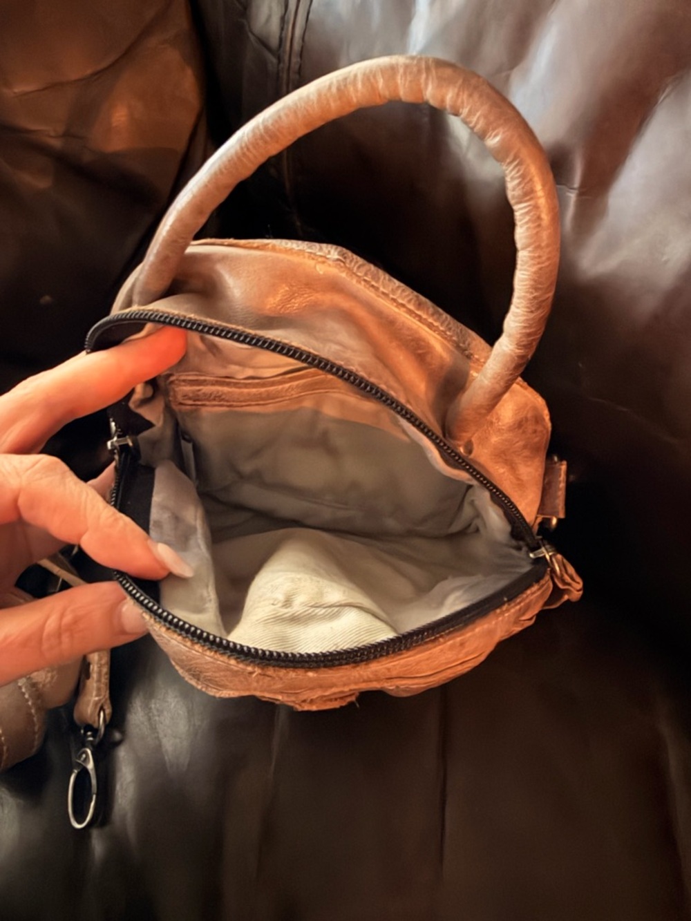 Bed Stu Round Leather Crossbody in Distressed Brown - Picture 2 of 3